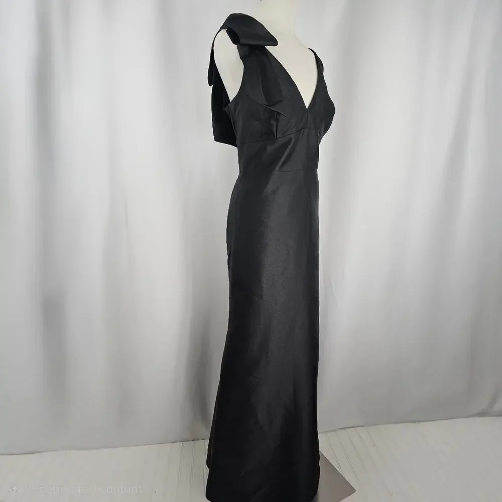 Alfred Sung Black Satin Shoulder Bow Trumpet Formal Dress Women's Size 16R NWT - Picture 6 of 16